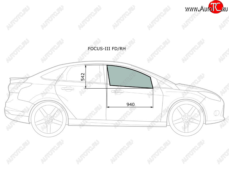 2 789 р. Стекло боковое опускное (Спереди Справа Цвет зеленый) Ford Focus 10-19 XYG FOCUS-III FD/RH  с доставкой в г. Воронеж