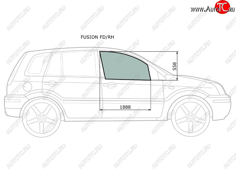 2 599 р. Стекло боковое опускное (Спереди Справа Цвет зеленый) Ford Fusion 02-12 XYG FUSION FD/RH  с доставкой в г. Воронеж