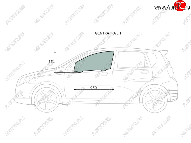 2 789 р. Стекло боковое опускное (Спереди Слева Цвет зеленый) Chevrolet Aveo 02-11  Kalos 03-08  Nexia 20 XYG GENTRA FD/LH  с доставкой в г. Воронеж