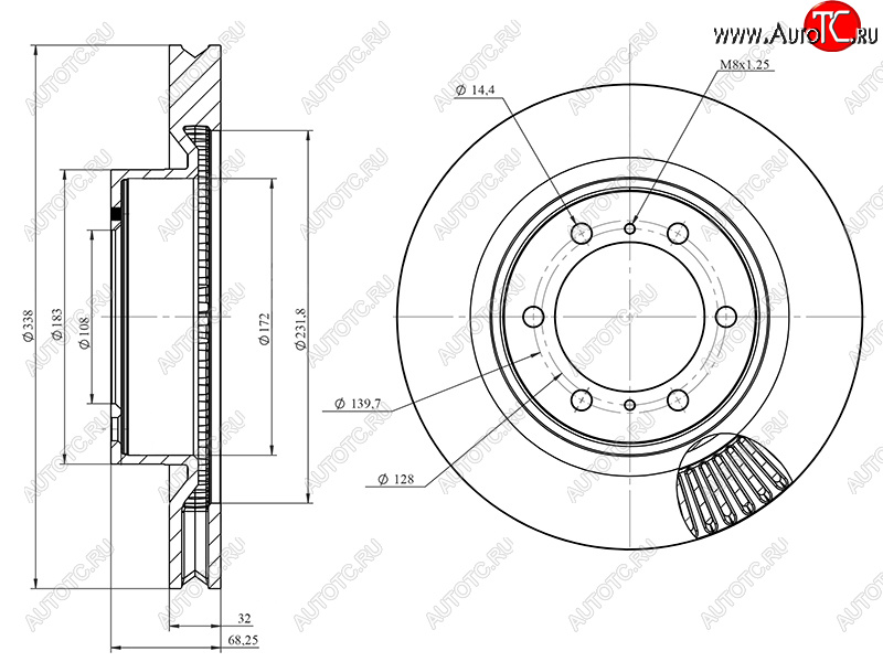 3 499 р. Диск тормозной передний Ø337mm HOSU  Lexus GX460  J150 (2009-2022), Toyota Land Cruiser Prado  J150 (2009-2025), Toyota RAV4 ( XA30,  XA40,  XA50) (2008-2025)  с доставкой в г. Воронеж