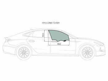3 699 р. Стекло боковое опускное (Спереди Справа Цвет зеленый Крепления) Hyundai Sonata 19- XYG HYU-DN8 FD/RH  с доставкой в г. Воронеж. Увеличить фотографию 2