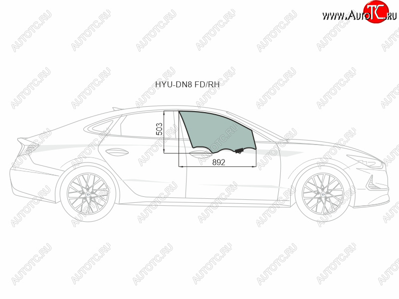 3 699 р. Стекло боковое опускное (Спереди Справа Цвет зеленый Крепления) Hyundai Sonata 19- XYG HYU-DN8 FD/RH  с доставкой в г. Воронеж