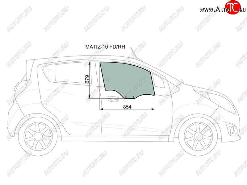 2 789 р. Стекло боковое опускное (Спереди Справа Цвет зеленый) Chevrolet Spark 10-22  Daewoo Matiz 09-11  XYG MATIZ-10 FD/RH  с доставкой в г. Воронеж