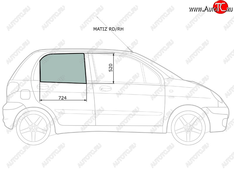 2 349 р. Стекло боковое опускное (Сзади Справа Цвет зеленый) Daewoo Matiz 97-15                             XYG MATIZ RD/RH  с доставкой в г. Воронеж
