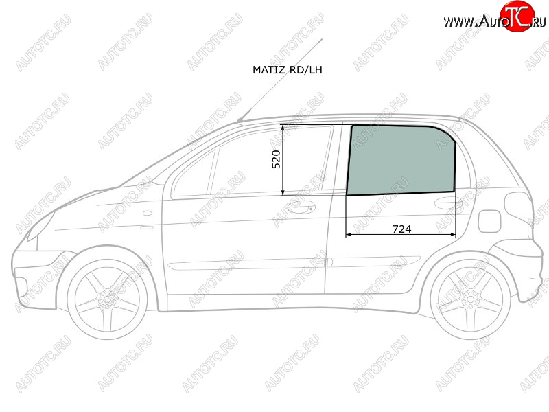 2 349 р. Стекло боковое опускное (Сзади Слева Цвет зеленый) Chevrolet Matiz 04-05  Daewoo Matiz 97-15 XYG MATIZ RD/LH  с доставкой в г. Воронеж