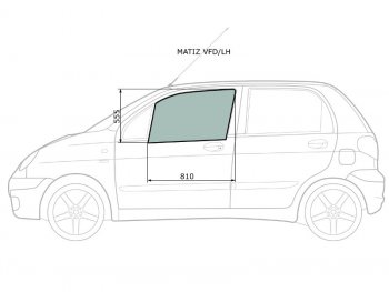 2 599 р. Стекло боковое опускное (Спереди Слева Цвет зеленый) Chevrolet Matiz 04-05  Daewoo Matiz 97-15 XYG MATIZ VFD/LH  с доставкой в г. Воронеж. Увеличить фотографию 2