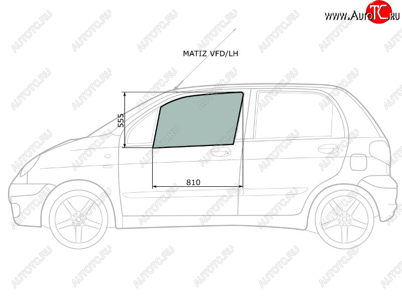 2 599 р. Стекло боковое опускное (Спереди Слева Цвет зеленый) Chevrolet Matiz 04-05  Daewoo Matiz 97-15 XYG MATIZ VFD/LH  с доставкой в г. Воронеж