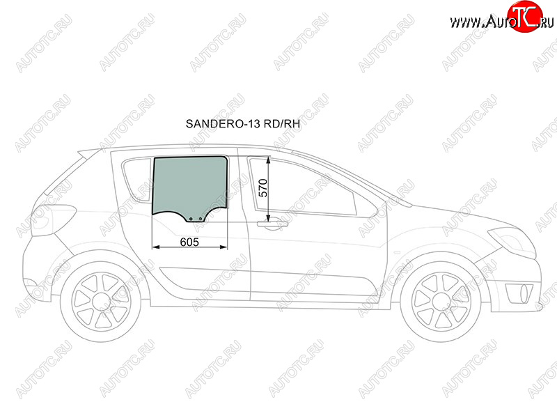 2 349 р. Стекло боковое опускное (Сзади Справа Цвет зеленый) Renault Logan 14-22  Sandero 14-22  Dacia Lo XYG SANDERO-13 RD/RH  с доставкой в г. Воронеж