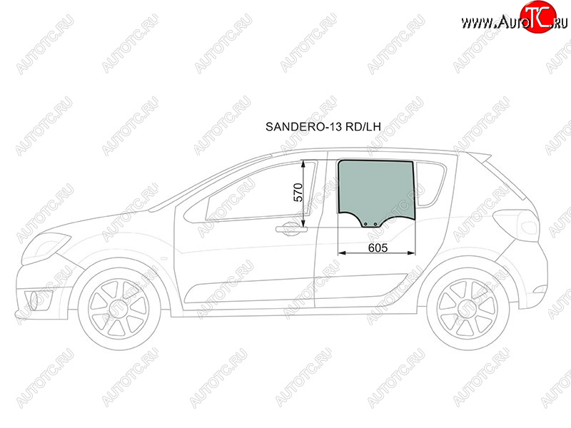2 349 р. Стекло боковое опускное (Сзади Слева Цвет зеленый) Renault Logan 14-22  Sandero 14-22  Dacia Log XYG SANDERO-13 RD/LH  с доставкой в г. Воронеж