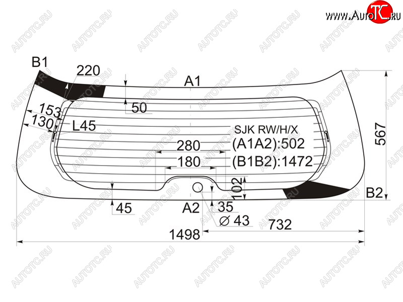 11 749 р. Стекло заднее (Цвет зеленый Обогрев) Honda Elysion 04-13 XYG SJK RW/H/X  с доставкой в г. Воронеж