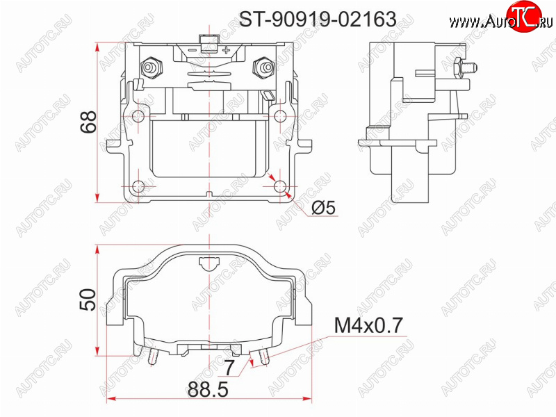 879 р. Катушка зажигания TOYOTA 3S-FE -96 ST19#ST20#SV4#, 4A7A-FE -96 AT19#, 3RZ-FE 95- RZJ9#RZN18# SAT ST-90919-02163  с доставкой в г. Воронеж