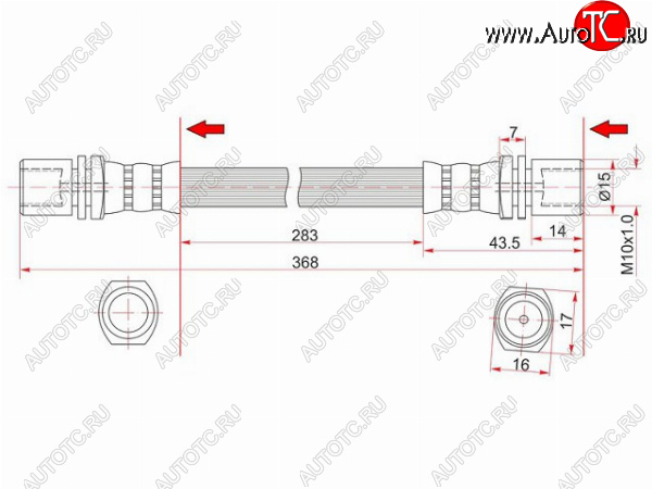 379 р. Шланг тормозной задний (Таиланд) LH=RH SAT  Toyota Camry ( V20,  V30) - Vista  седан  с доставкой в г. Воронеж