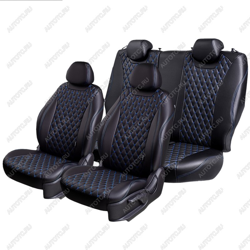 13 949 р. Комплект чехлов для сидений (РЗС 60/40 + подл., 3Г, экокожа) Lord Autofashion БАЙРОН   Chery Tiggo 7 Pro Max  T1E (2022-2025) дорестайлинг, рестайлинг (Черный, вставка черная, строчка синяя)  с доставкой в г. Воронеж