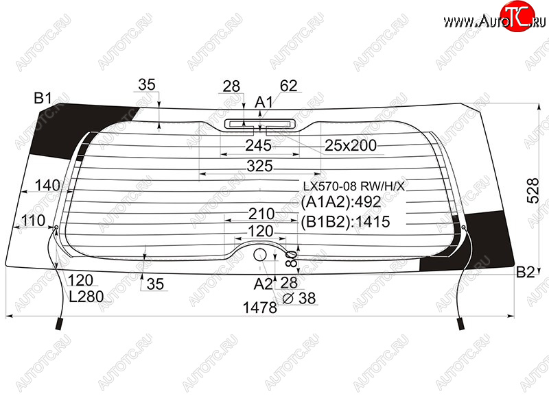 8 499 р. Стекло заднее (Цвет зеленый Обогрев) Lexus LX 07-15 XYG LX570-08 RW/H/X  с доставкой в г. Воронеж