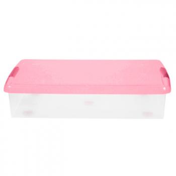 3 969 р. Короб для хранения IRIS THIN BOX 85л, прозрачный-розовый  ug-850p  с доставкой в г. Воронеж. Увеличить фотографию 2