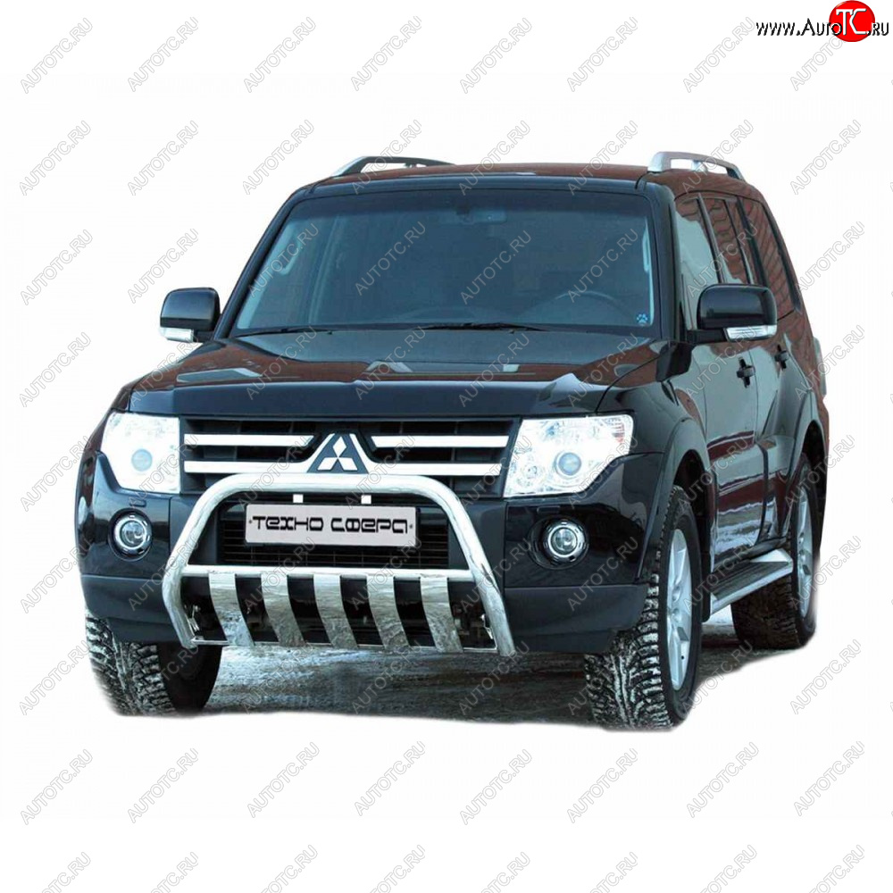 37 799 р. Передок плоский нержавейка d63.5, Техно Сфера  Mitsubishi Pajero ( 4 V90,  4 V80) (2006-2020) дорестайлинг, 1-ый рестайлинг, 3 дв. 1-ый рестайлинг, 2-ой рестайлинг (Нержавейка)  с доставкой в г. Воронеж