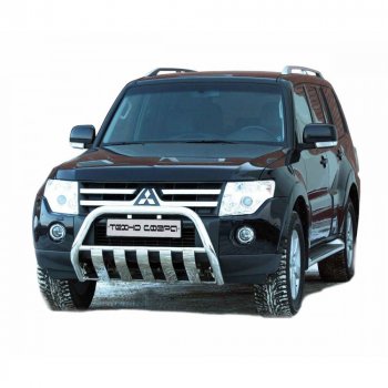 12 699 р. Передок плоский крашенная d63.5, Техно Сфера  Mitsubishi Pajero ( 4 V90,  4 V80) (2006-2020) дорестайлинг, дорестайлинг, 1-ый рестайлинг, 3 дв. 1-ый рестайлинг, 2-ой рестайлинг (Черный матовый)  с доставкой в г. Воронеж. Увеличить фотографию 1