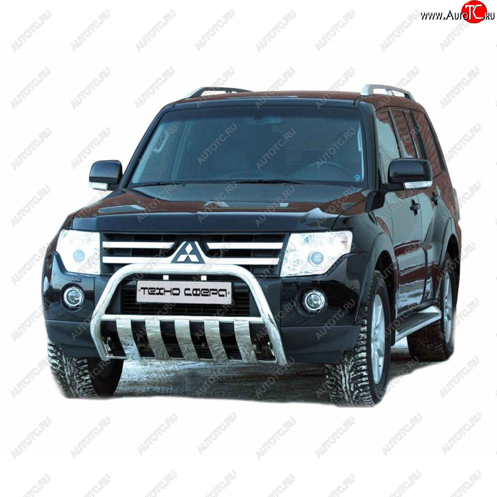 12 699 р. Передок плоский крашенная d63.5, Техно Сфера  Mitsubishi Pajero ( 4 V90,  4 V80) (2006-2020) дорестайлинг, дорестайлинг, 1-ый рестайлинг, 3 дв. 1-ый рестайлинг, 2-ой рестайлинг (Черный матовый)  с доставкой в г. Воронеж