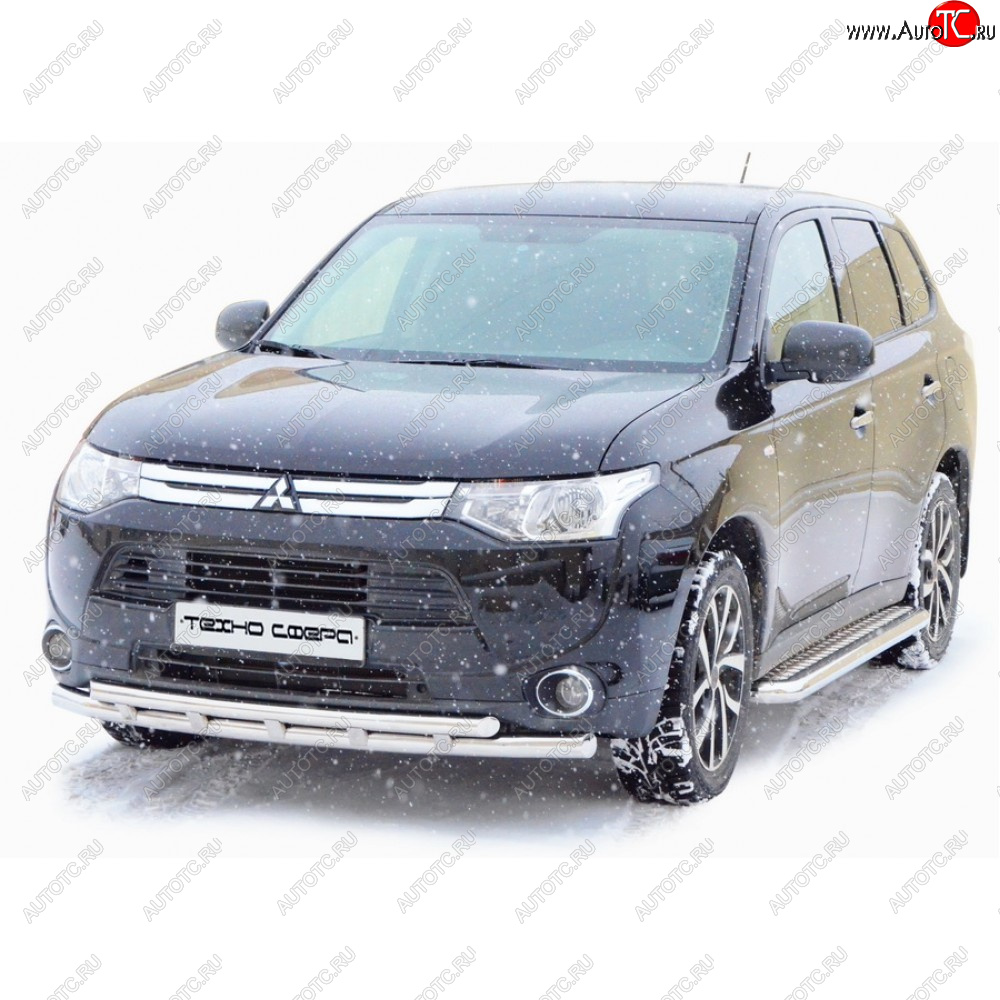 35 699 р. Защита переда труба двойная крашенная d63.5, Техно Сфера  Mitsubishi Outlander ( CU,  XL,  CW0W,  GF) (2003-2022) (CW)  дорестайлинг, дорестайлинг, рестайлинг, (CW)  рестайлинг, дорестайлинг, 1-ый рестайлинг, 2-ой рестайлинг, 3-ий рестайлинг (Черный глянец)  с доставкой в г. Воронеж