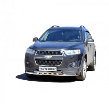 11 699 р. Защита переда труба двойная крашенная d63,5, Техно Сфера  Chevrolet Captiva ( CN202S) (2006-2025)  дорестайлинг, 1-ый рестайлинг, 2-ой рестайлинг,  дорестайлинг, дорестайлинг (Черный глянец)  с доставкой в г. Воронеж. Увеличить фотографию 1