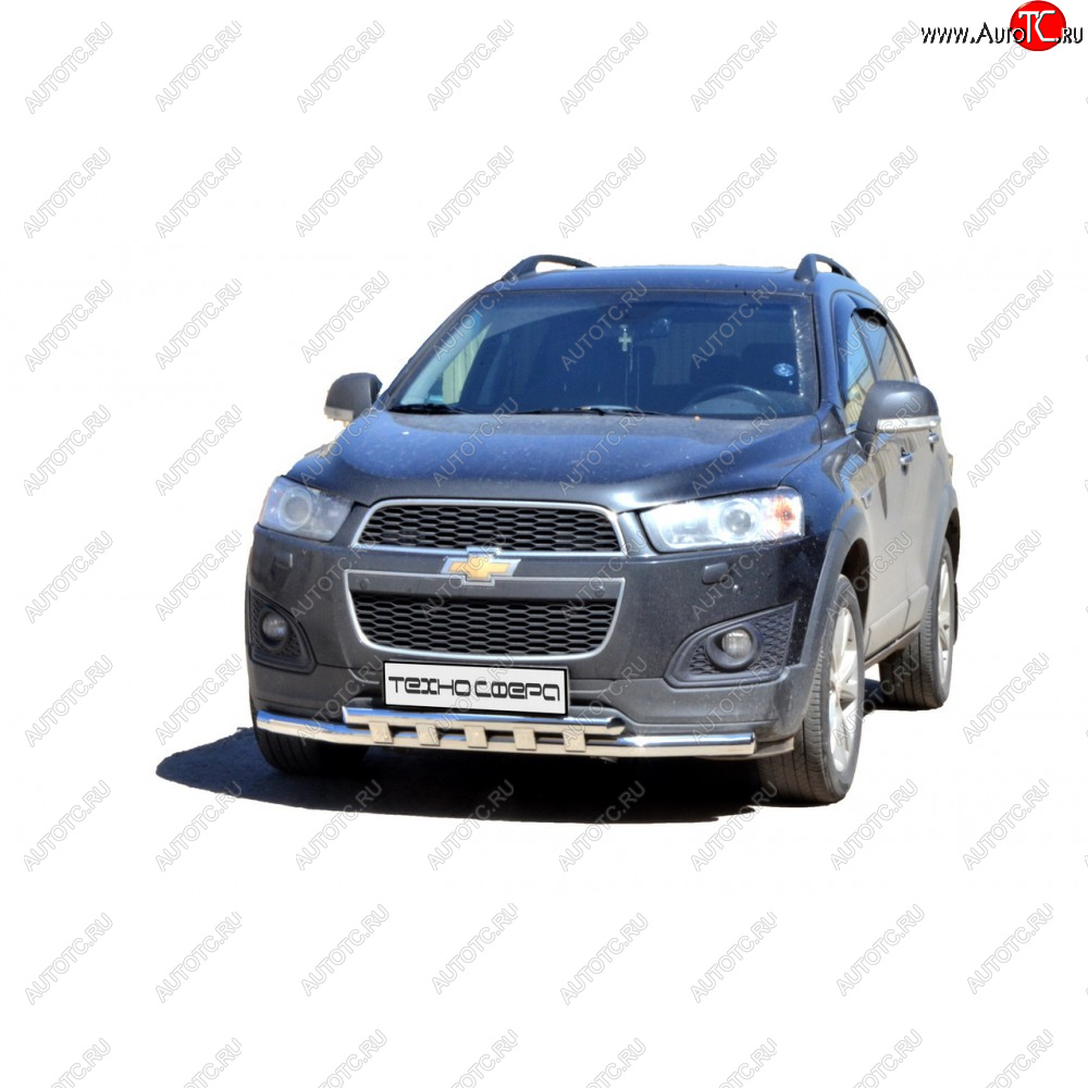 11 699 р. Защита переда труба двойная крашенная d63,5, Техно Сфера  Chevrolet Captiva ( CN202S) (2006-2025)  дорестайлинг, 1-ый рестайлинг, 2-ой рестайлинг,  дорестайлинг, дорестайлинг (Черный глянец)  с доставкой в г. Воронеж