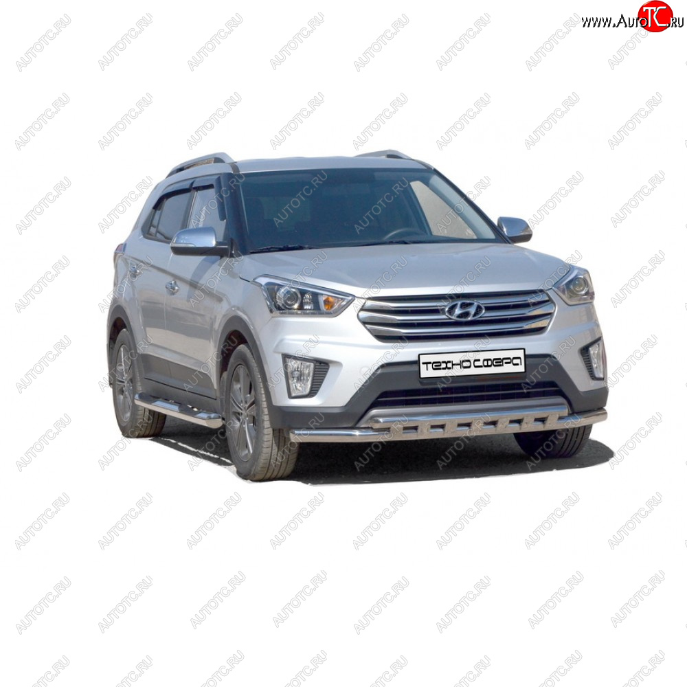 26 799 р. Защита порогов труба с проступью нержавейка d76, Техно Сфера  Hyundai Creta ( GS,  SU) (2015-2022) дорестайлинг, рестайлинг (Нержавейка)  с доставкой в г. Воронеж