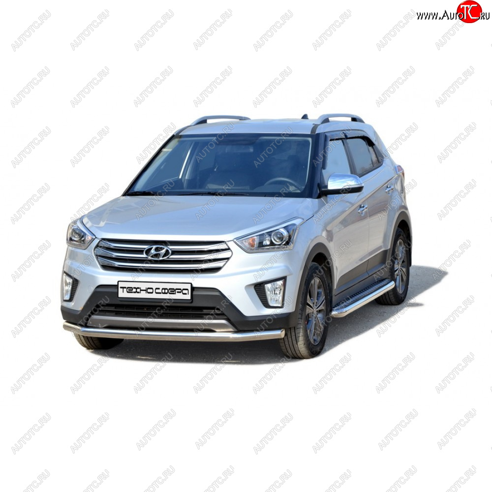 8 799 р. Защита переда труба крашенная d63.5, Техно Сфера Hyundai Creta GS дорестайлинг (2015-2019) (Черный матовый)  с доставкой в г. Воронеж