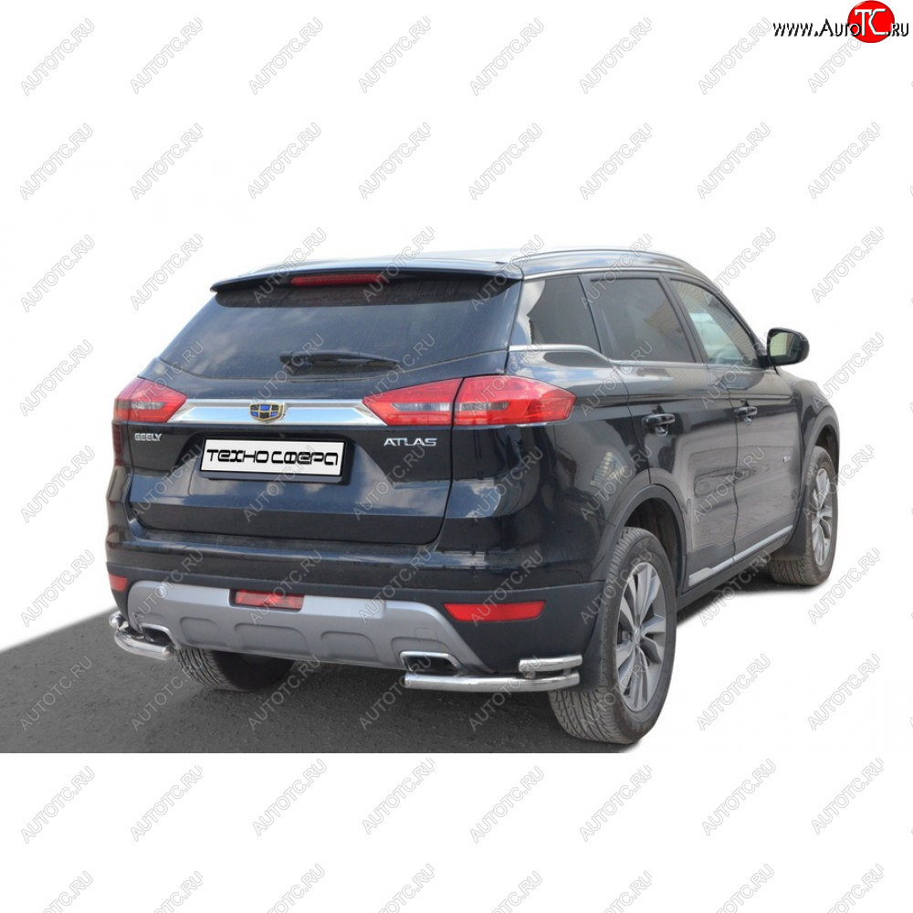 26 799 р. Защита заднего бампера нержавейка (уголки двойные) d5140, Техно Сфера Geely Atlas NL3 (2016-2022) (нержавейка)  с доставкой в г. Воронеж