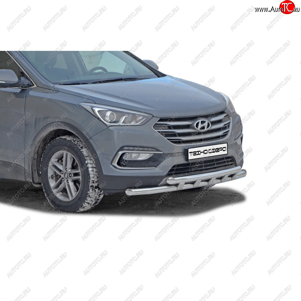 10 899 р. Защита переда труба двойная крашенная d63,5, Техно Сфера Hyundai Santa Fe DM рестайлинг (2015-2019) (Черный глянец)  с доставкой в г. Воронеж