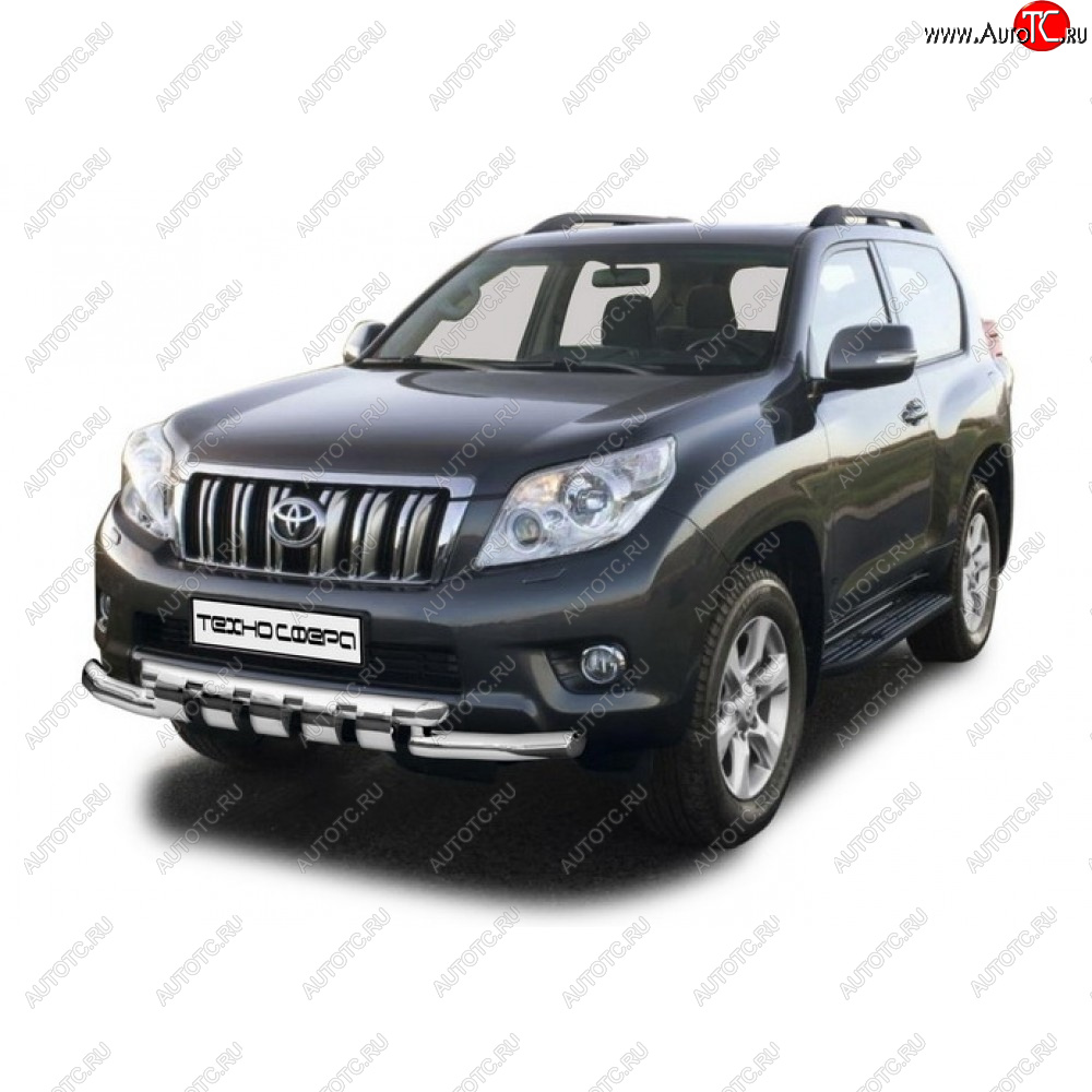 43 999 р. Защита переда труба двойная люкс нержавейка d76, Техно Сфера  Toyota Land Cruiser Prado  J150 (2009-2025) дорестайлинг, 1-ый рестайлинг, 2-ой рестайлинг, 3-ий рестайлинг (Нержавейка)  с доставкой в г. Воронеж
