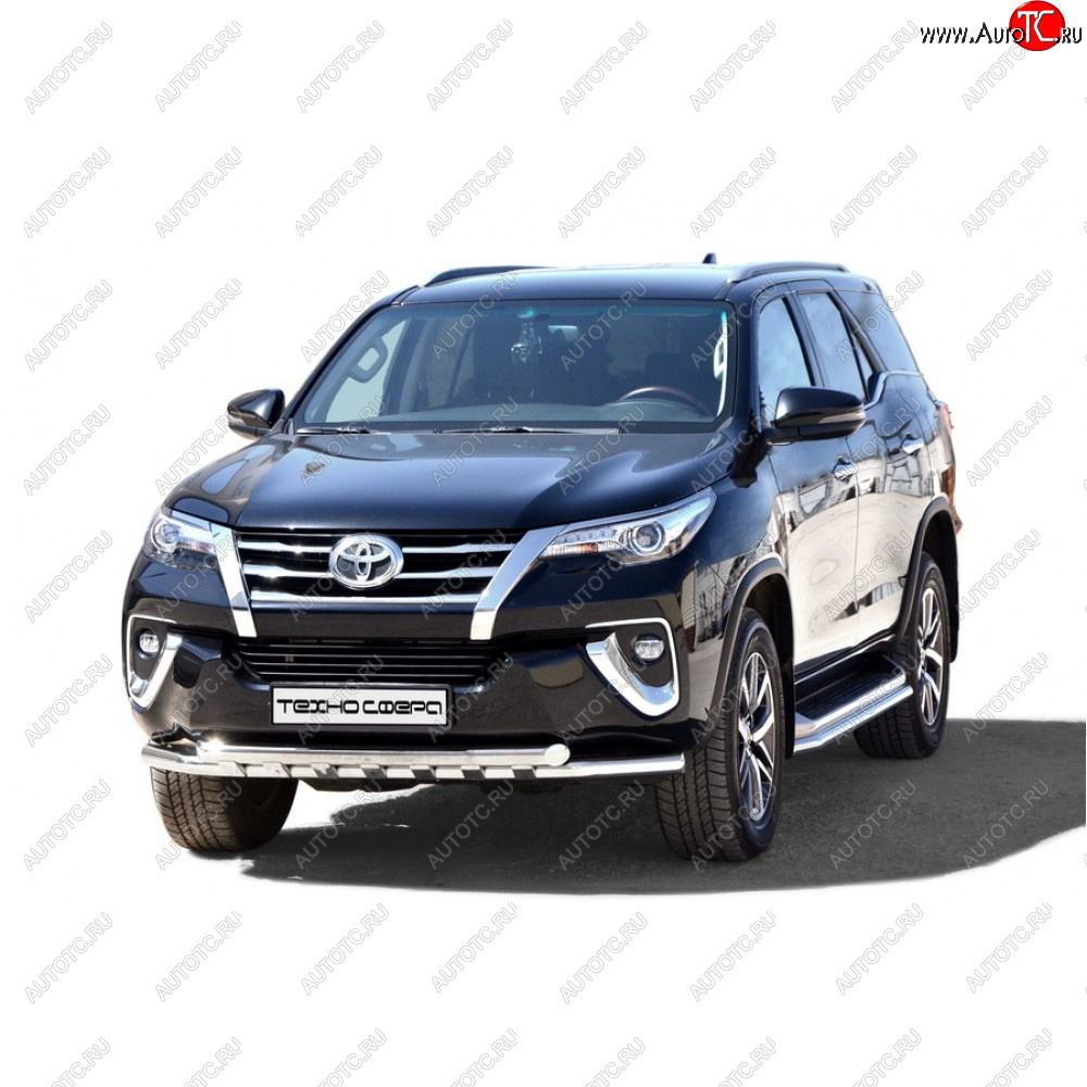 12 699 р. Защита переда труба двойная крашенная d63,5, Техно Сфера  Toyota Fortuner ( AN50/AN60,  AN160) (2004-2025) дорестайлинг, 1-ый рестайлинг, 2-ой рестайлинг, дорестайлинг, рестайлинг (Черный глянец)  с доставкой в г. Воронеж