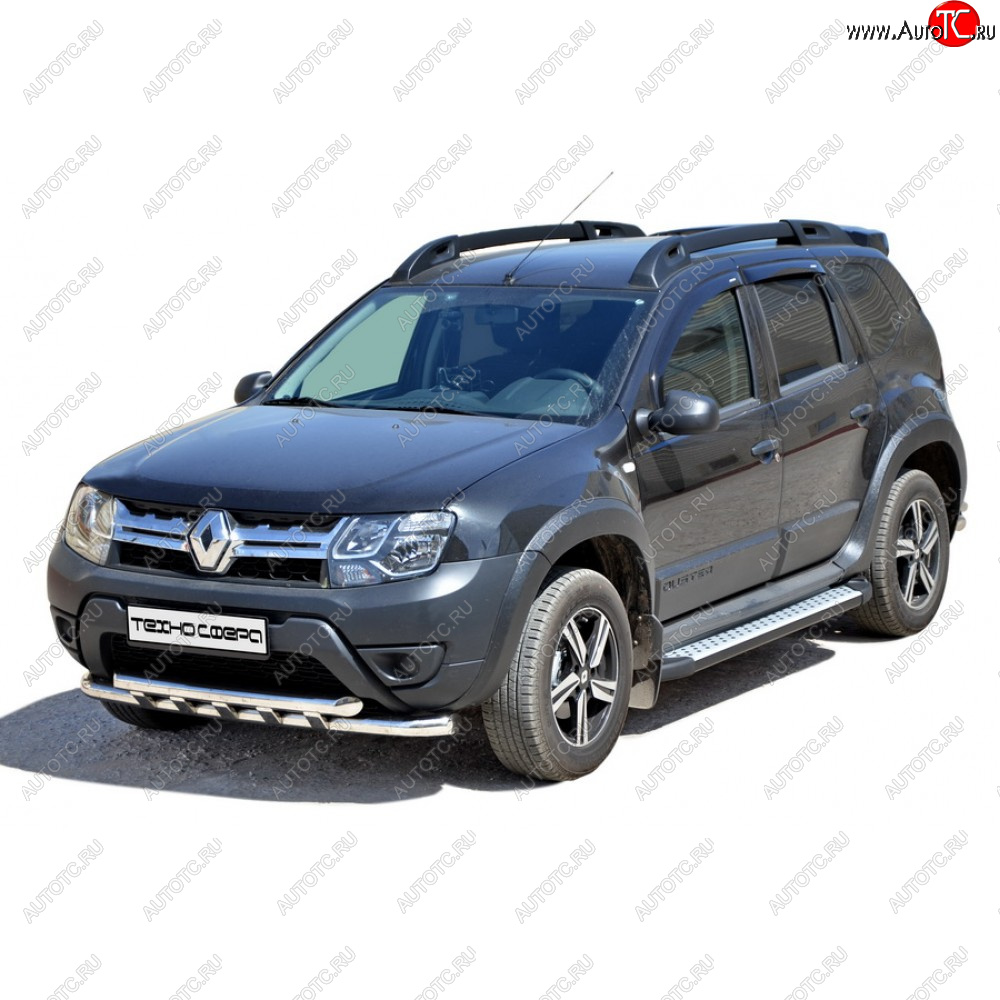 25 599 р. Пороги бумер алюминиевые с резинкой, Техно Сфера Renault Duster HM рестайлинг (2021-2024) (Черный глянец)  с доставкой в г. Воронеж