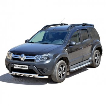 28 899 р. Защита переда труба двойна нержавейка d63.5, Техно Сфера  Renault Duster ( HS,  HM) (2010-2024) дорестайлинг, рестайлинг, рестайлинг (Нержавейка)  с доставкой в г. Воронеж. Увеличить фотографию 1