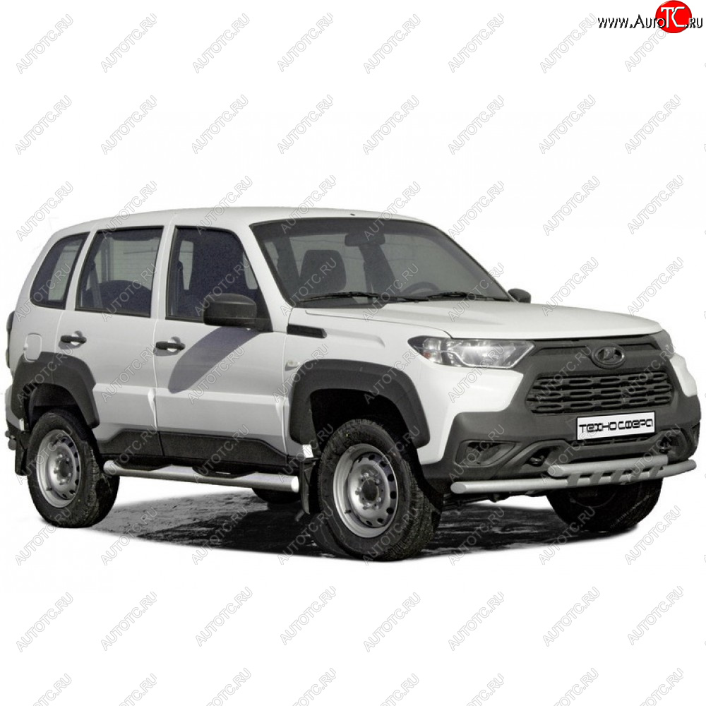 5 999 р. Защита переда «Труба двойная» Техносфера Лада Нива Трэвел (212300-80) (2021-2025) (цвет белый)  с доставкой в г. Воронеж