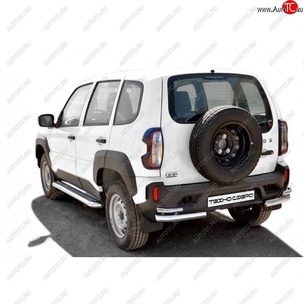 17 399 р. Защита заднего бампера нержавейка d63.5 (Уголки двойные Люкс), Техно Сфера Лада Нива Трэвел (212300-80) (2021-2025) (нержавейка)  с доставкой в г. Воронеж