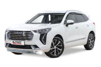 15 599 р. Защита переднего бампера d57 + d42 (2WD) Slitkoff  Haval Jolion (2020-2024) дорестайлинг (нержавейка полированная)  с доставкой в г. Воронеж. Увеличить фотографию 1