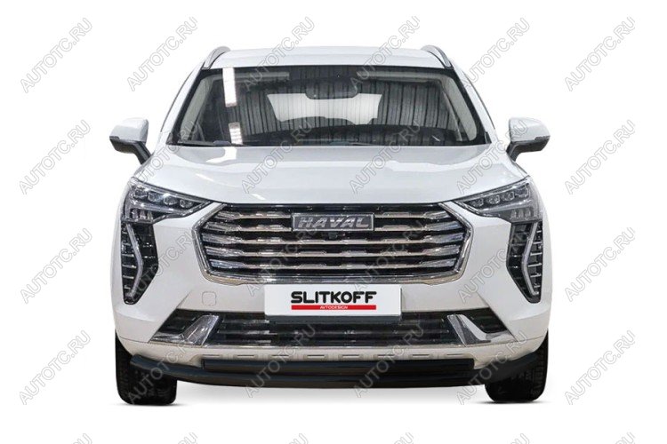 9 699 р. Защита переднего бампера d57+d42 двойная 2WD Slitkoff  Haval Jolion (2020-2024) дорестайлинг (  Сталь с полимерным покрытием в цвет черный)  с доставкой в г. Воронеж