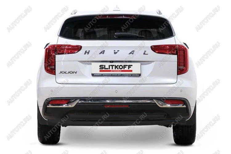 10 299 р. Защита заднего бампера d57+d57 двойная (2WD) Slitkoff Haval Jolion дорестайлинг (2020-2024) (Сталь с полимерным покрытием в цвет черный)  с доставкой в г. Воронеж