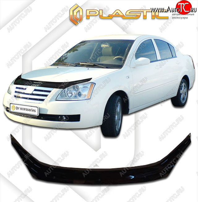 2 079 р. Дефлектор капота CA-Plastic  Chery Fora  A21 (2006-2010) (Classic черный, с надписью)  с доставкой в г. Воронеж