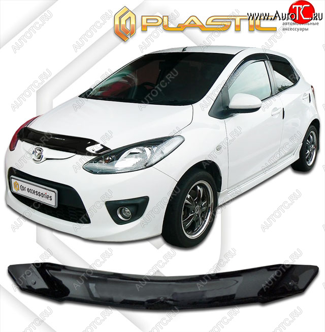 1 849 р. Дефлектор капота CA-Plastic  Mazda 2  2 DE (2007-2014) хэтчбэк 5 дв. дорестайлинг, хэтчбэк 5 дв. рестайлинг (Classic черный, с надписью)  с доставкой в г. Воронеж