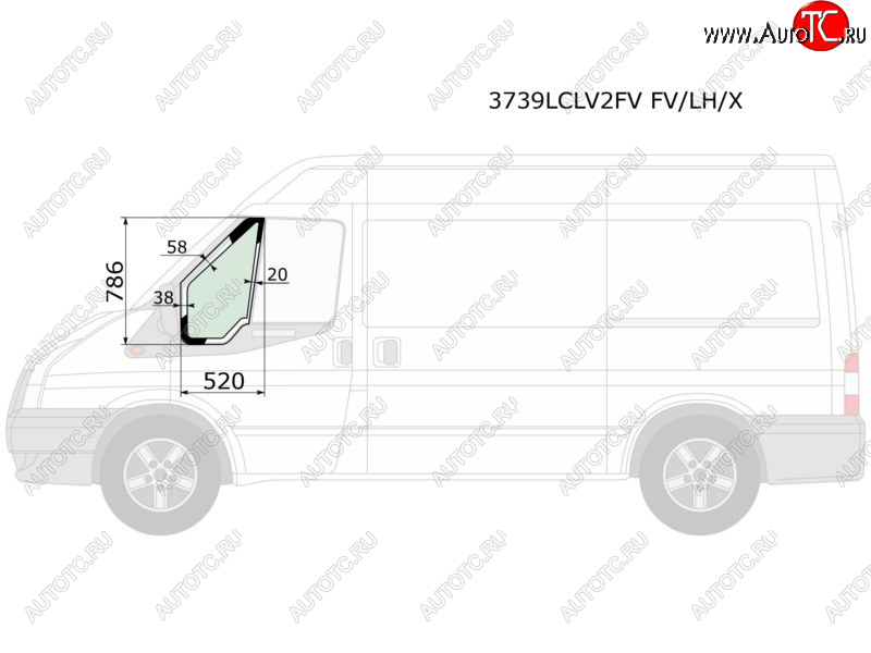 2 059 р. Стекло форточки (Цвет зеленый Без молдинга) Ford Transit 00-14 XYG 3739LCLV2FV FV/LH/X  с доставкой в г. Воронеж