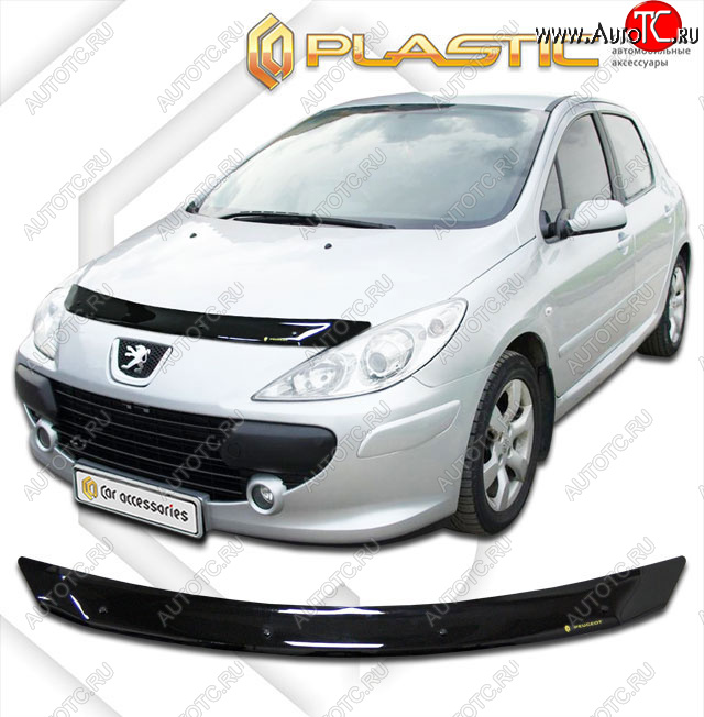 1 839 р. Дефлектор капота (рынок России) CA-Plastic  Peugeot 307  универсал (2005-2008) рестайлинг (Classic черный)  с доставкой в г. Воронеж