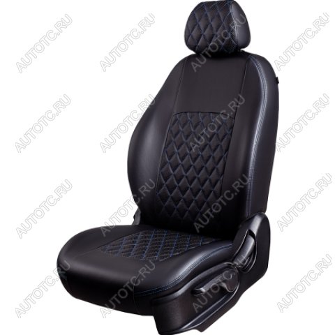 9 699 р. Комплект чехлов для сидений (ЦЗС Илана+Орегон) ТУРИН ст РОМБ Lord Autofashion  Daewoo Nexia  дорестайлинг (1995-2008) (черный, вставка черная+синяя, строчка синяя)  с доставкой в г. Воронеж