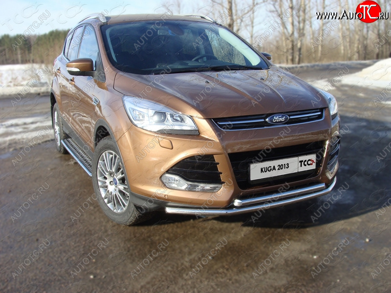12 849 р. Защита передняя двойная d42,4*42,4 мм ТСС Тюнинг  Ford Kuga  2 (2013-2016) дорестайлинг (нержавейка)  с доставкой в г. Воронеж