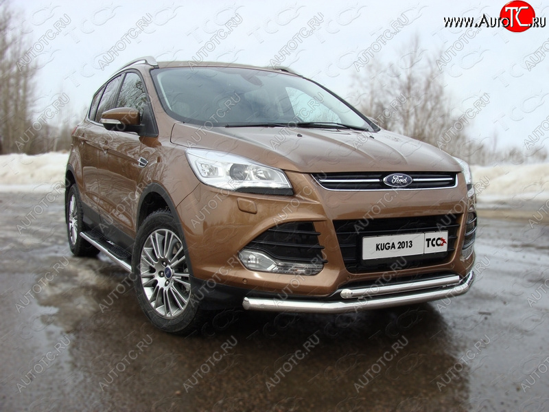 27 299 р. Защита передняя двойная d42,4*42,4 мм ТСС Тюнинг  Ford Kuga  2 (2013-2016) дорестайлинг (нержавейка)  с доставкой в г. Воронеж
