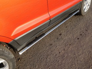 Пороги овальные с накладкой 75х42 мм ТСС Тюнинг Ford EcoSport дорестайлинг (2013-2019) (серые)