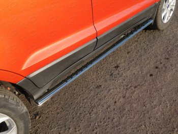 Пороги овальные с проступью 75х42 мм ТСС Тюнинг Ford EcoSport дорестайлинг (2013-2019) (серые)