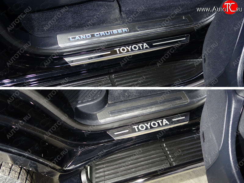 1 000 000 р. Накладки на пороги с гибом ТСС Тюнинг  Toyota Land Cruiser  200 (2015-2021) 2-ой рестайлинг (лист зеркальный надпись Toyota)  с доставкой в г. Воронеж