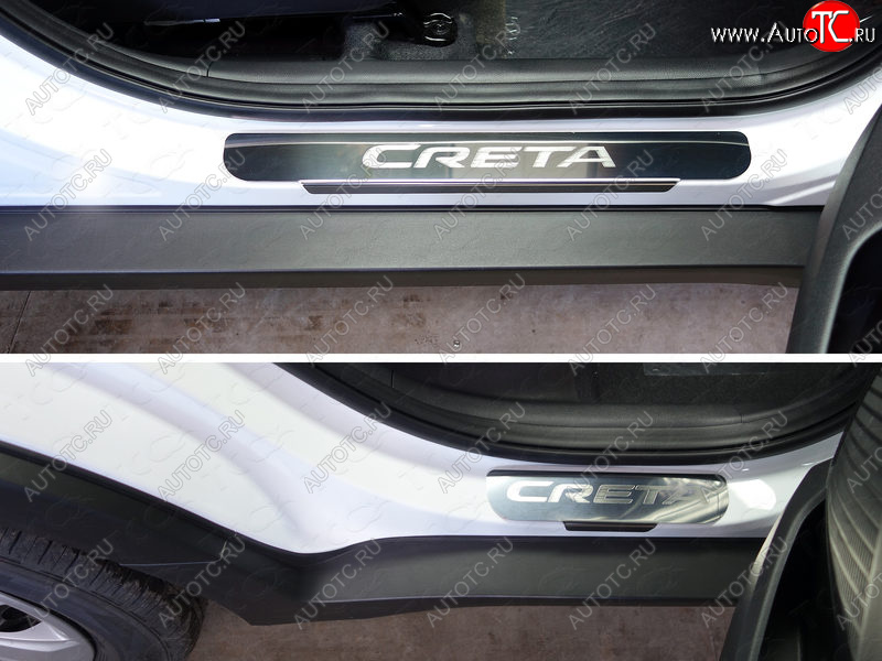 1 000 000 р. Накладки на порожки салона ТСС Тюнинг  Hyundai Creta  GS (2015-2021) дорестайлинг, рестайлинг (Лист зеркальный, надпись Creta)  с доставкой в г. Воронеж