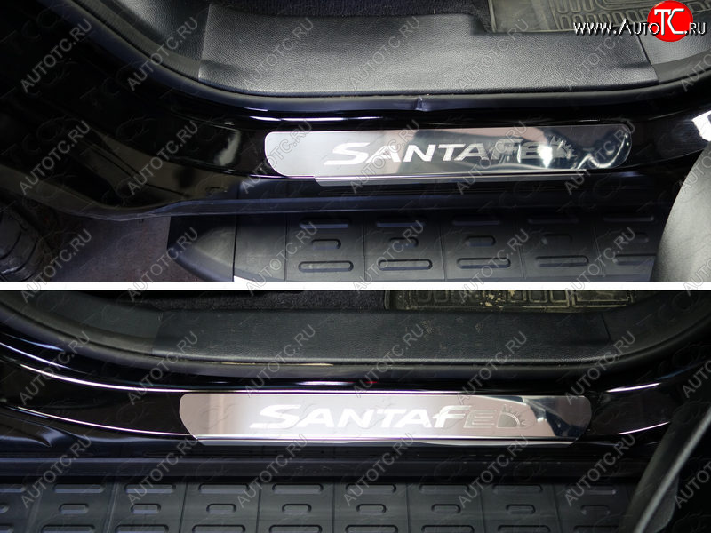 1 000 000 р. Накладки на пороги ТСС Тюнинг  Hyundai Santa Fe  DM (2015-2019) рестайлинг (лист зеркальный, надпись Santa Fe)  с доставкой в г. Воронеж